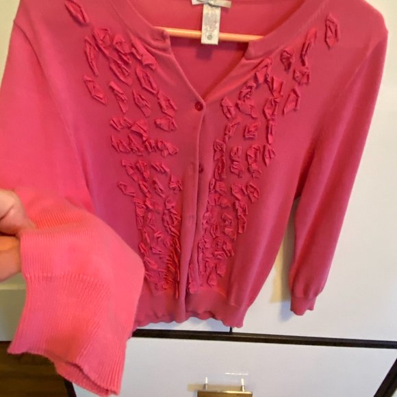 DownEast Pink Floral Applique Cardigan Sweater - Picture 2 of 14